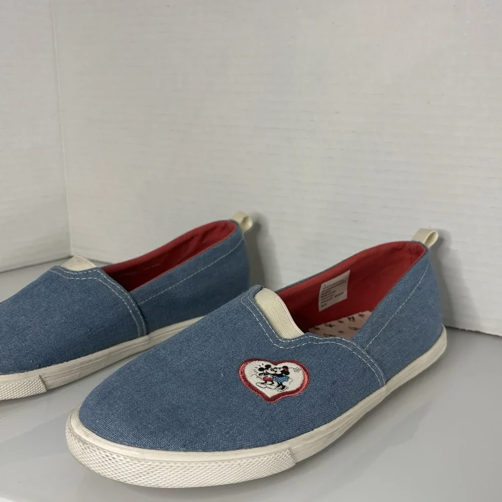 Disney Shoes Youth 5 Girls Mickey Mouse Comfort Slip On Loafer Blue Canvas